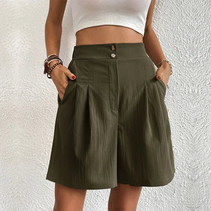 Women's High Waist Wide Leg Shorts Pleated with Pockets