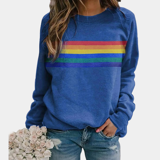 Women's Long Sleeve Rainbow Stripe Sweater - Fashinoza