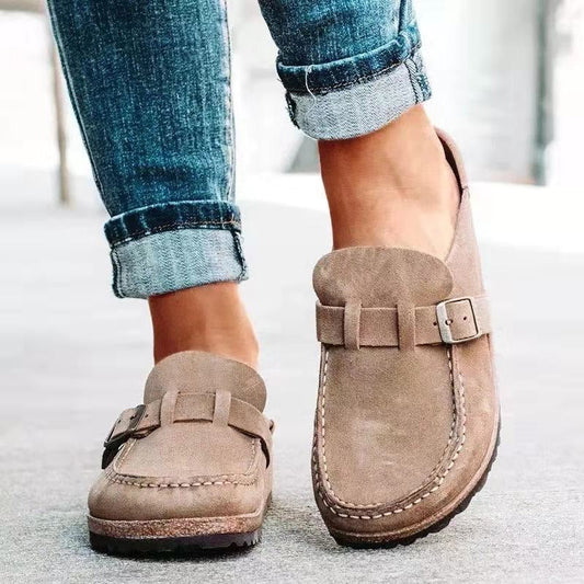 Women's Slip On Loafers Buckle Detail - Fashinoza