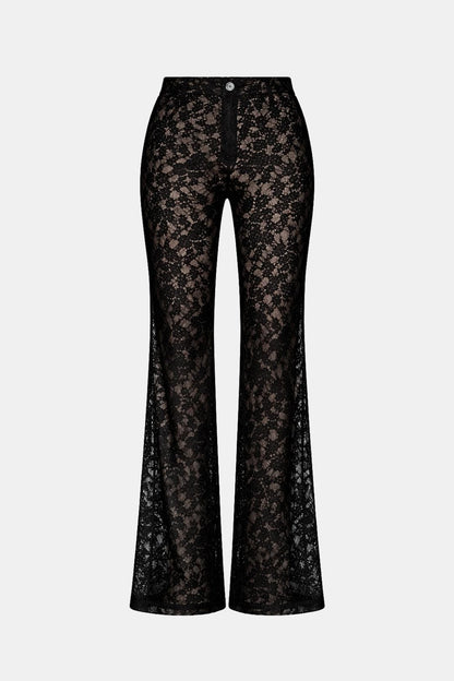 Women's High Waisted Lace Flare Pants - Fashinoza