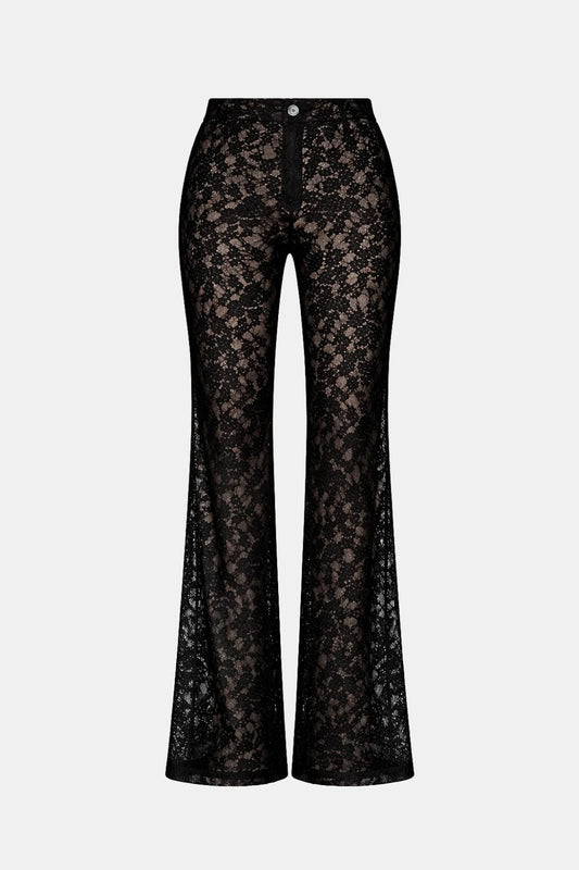 Women's High Waisted Lace Flare Pants - Fashinoza