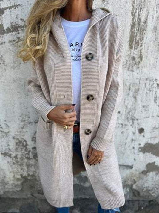 Women's Long Hooded Cardigan Sweater - Fashinoza