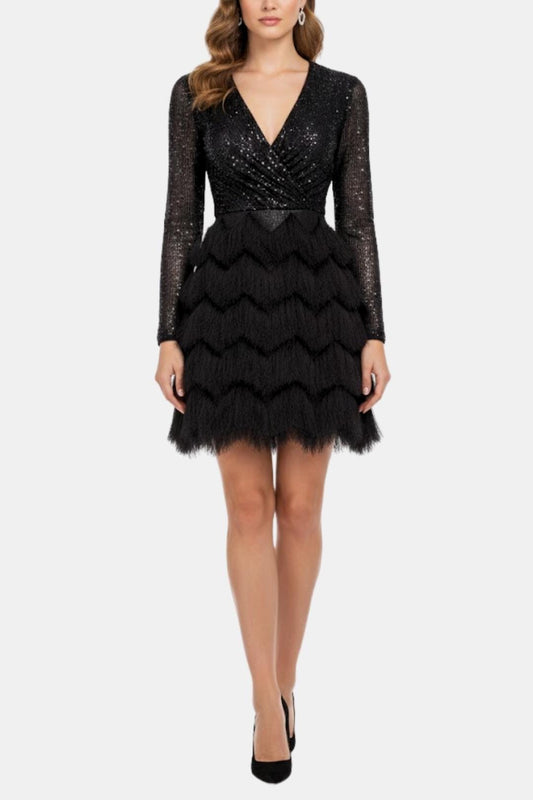 Women's Sequin V-Neck Mini Dress - Fashinoza