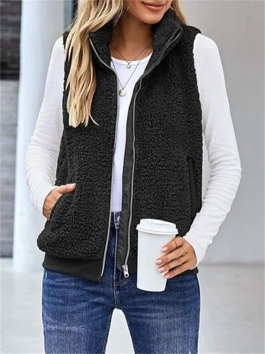 Women's Fleece Zip Up Vest - Fashinoza