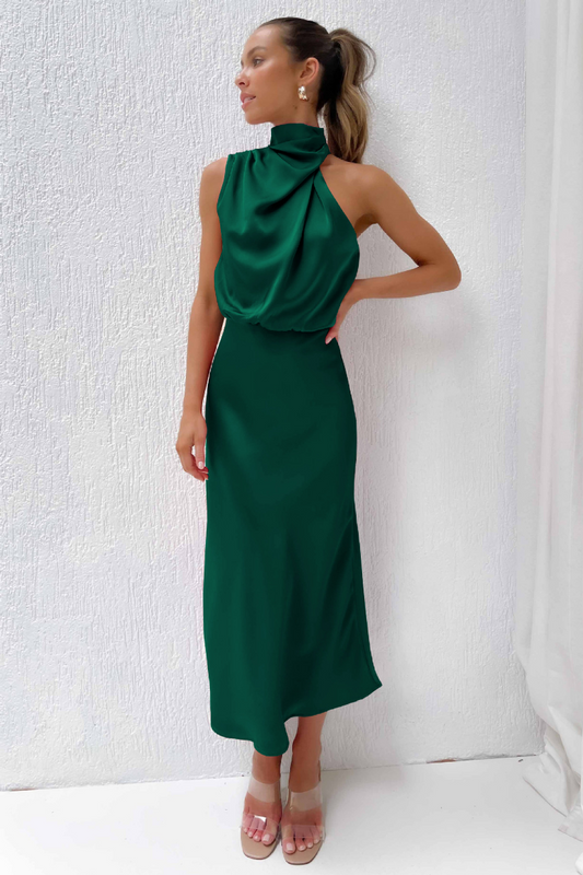 Women's Sleeveless A-Line Midi Dress High Neck - Fashinoza