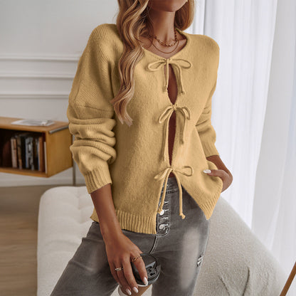 Women's Tie Front Cardigan Sweater - Fashinoza