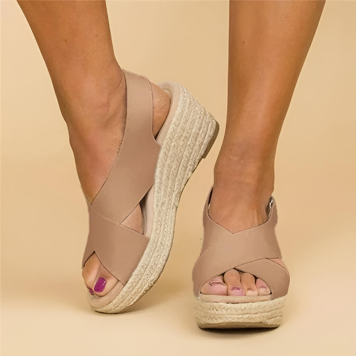 Women's Espadrille Wedge Sandals Cross Straps - Fashinoza