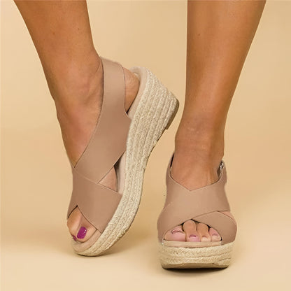 Women's Espadrille Wedge Sandals Cross Straps - Fashinoza