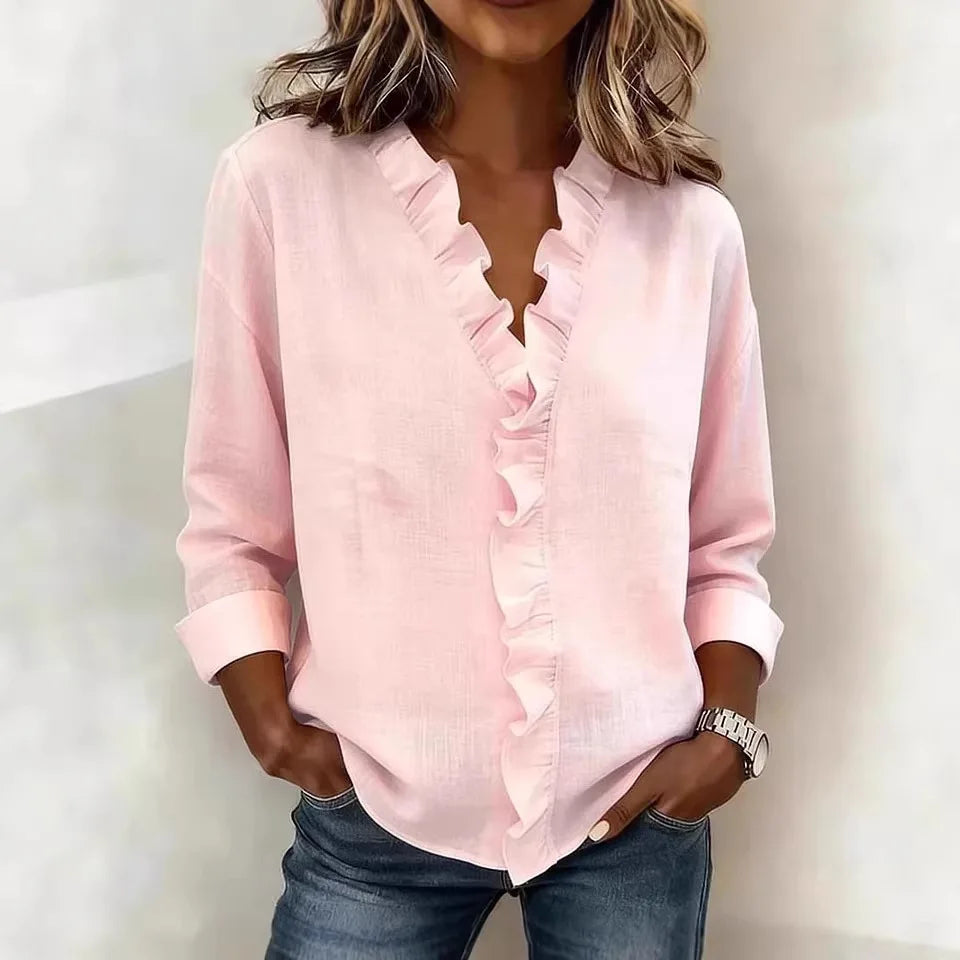 Women's Long Sleeve Ruffle Blouse - Fashinoza