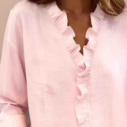 Kelly | Women's Ruffle Front Long Sleeve Blouse - Image 2