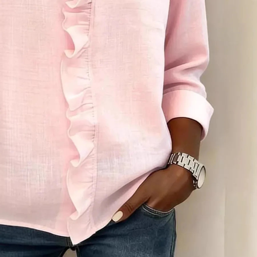 Kelly | Women's Ruffle Front Long Sleeve Blouse - Image 3