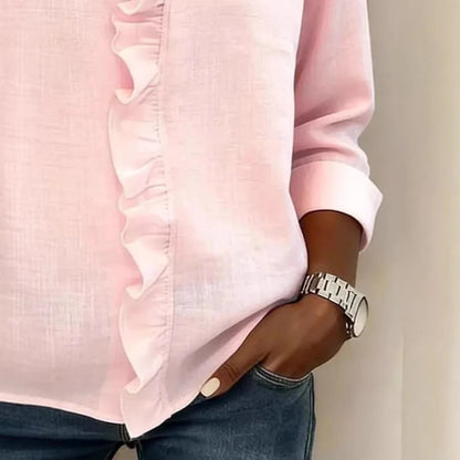 Kelly | Women's Ruffle Front Long Sleeve Blouse - Image 3