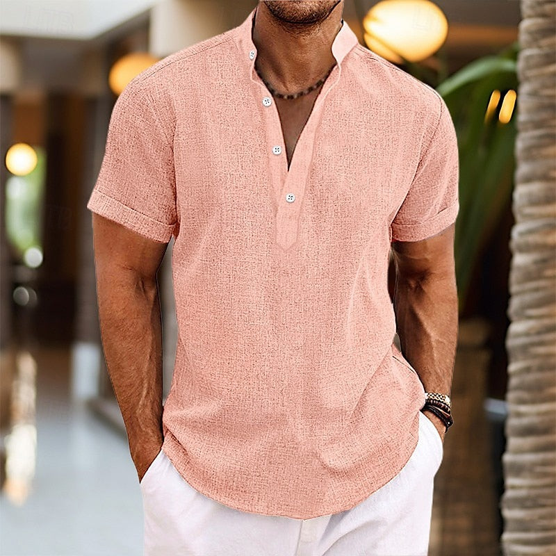 Men's Short Sleeve Henley Shirt - Fashinoza