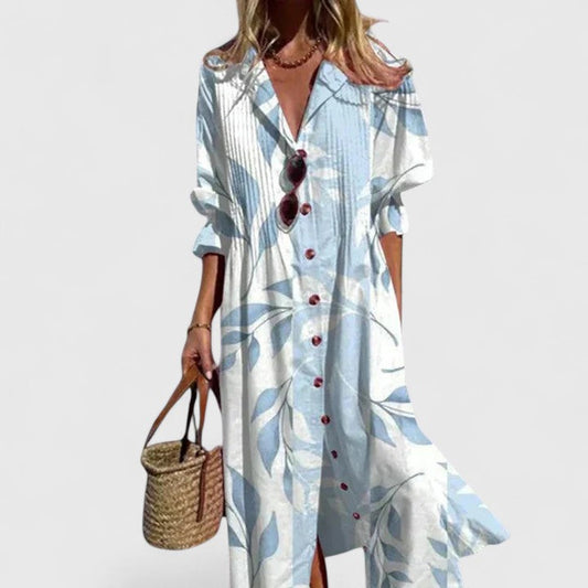 Kendra Women's V Neck Maxi Dress Cotton Button Down - 
Fashinoza