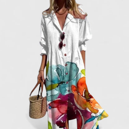 Kendra Women's V Neck Maxi Dress Cotton Button Down