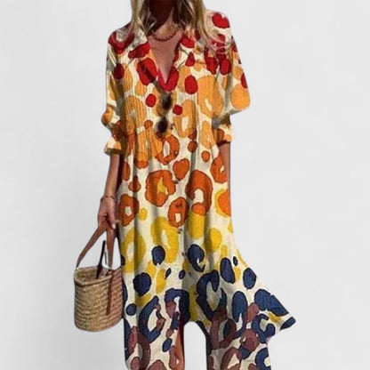 Kendra Women's V Neck Maxi Dress Cotton Button Down