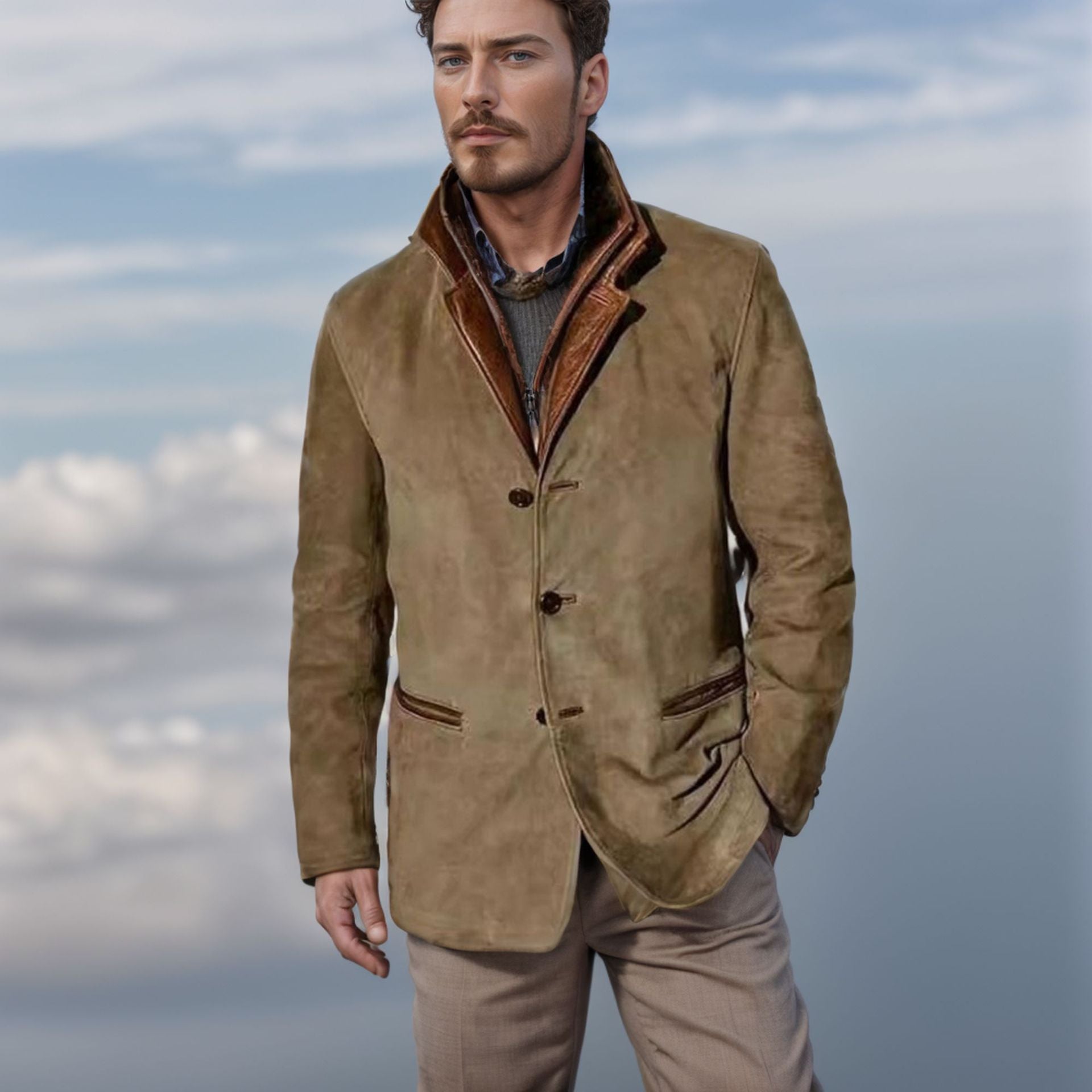 Men's Faux Leather Coat Classic Fit - Fashinoza