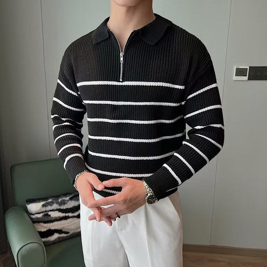 Men's Striped Zip Sweater - Fashinoza