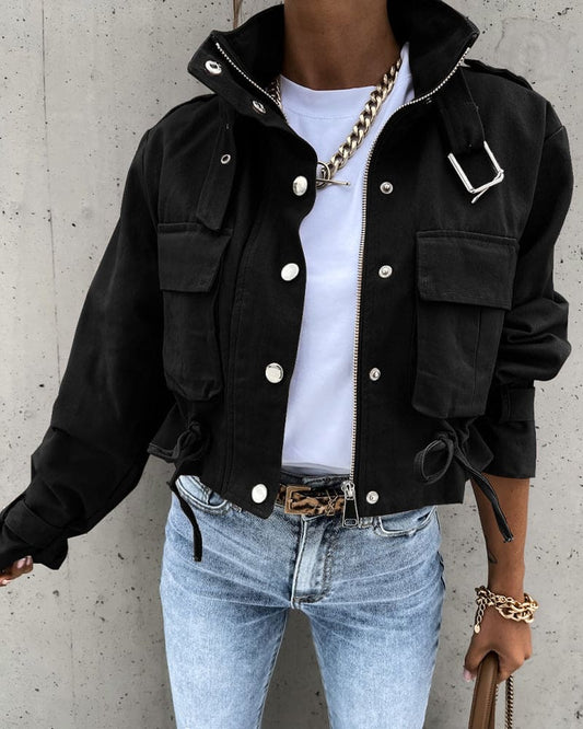 Women's Cropped Utility Jacket - Fashinoza