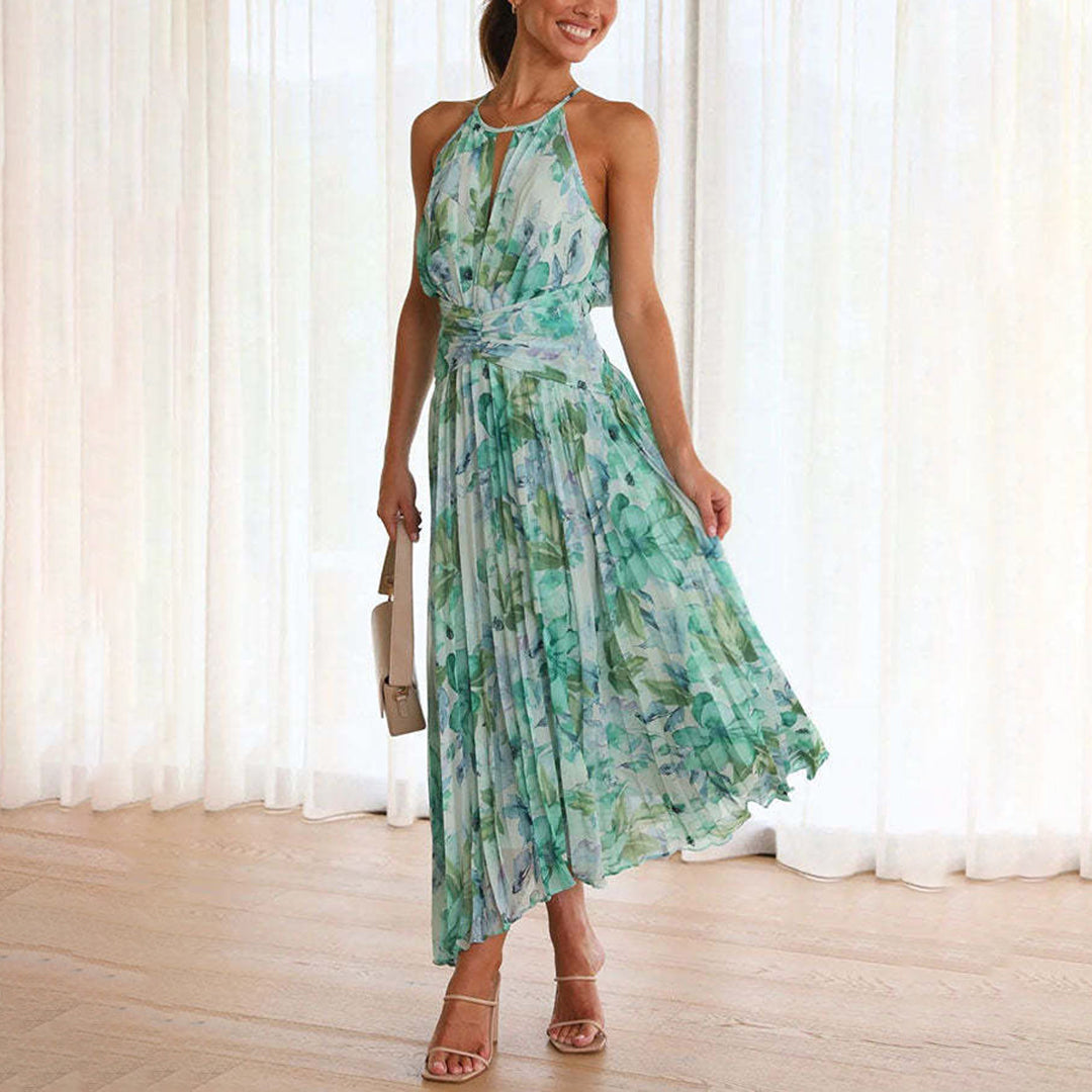 Women's Floral Midi A-Line Dress - Fashinoza