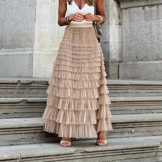 Women's High Waisted Ruffle Maxi Skirt - Fashinoza