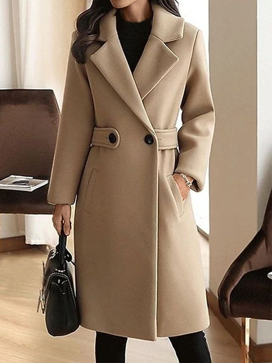 Women's Belted Long Wool Coat - Fashinoza
