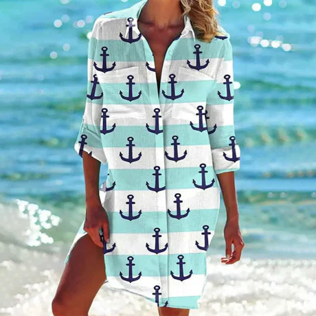 Women's Mini Shirt Dress Button Down Cotton