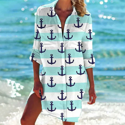 Women's Mini Shirt Dress Button Down Cotton