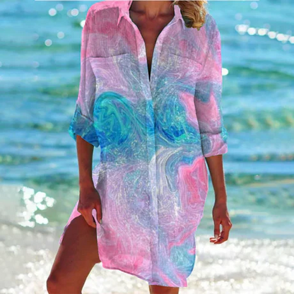 Women's Mini Shirt Dress Button Down Cotton