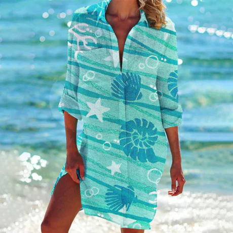 Women's Mini Shirt Dress Button Down Cotton
