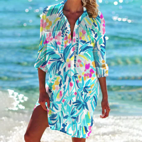 Women's Mini Shirt Dress Button Down Cotton - 
Fashinoza