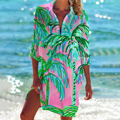 Women's Mini Shirt Dress Button Down Cotton