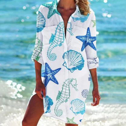 Women's Mini Shirt Dress Button Down Cotton