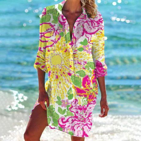 Women's Mini Shirt Dress Button Down Cotton