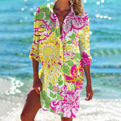 Women's Mini Shirt Dress Button Down Cotton
