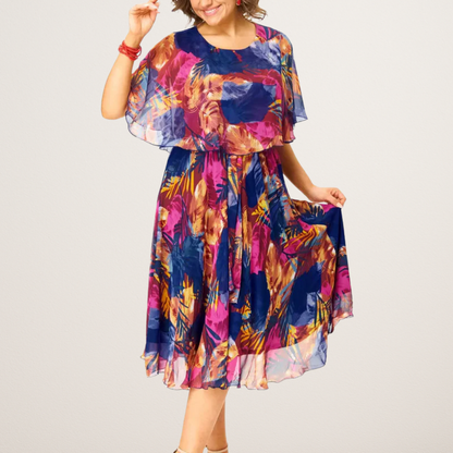 Women's Chiffon Flowy Draped Tummy Control Dress - Fashinoza