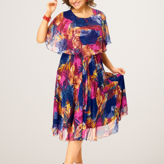 Women's Chiffon Flowy Draped Tummy Control Dress - Fashinoza