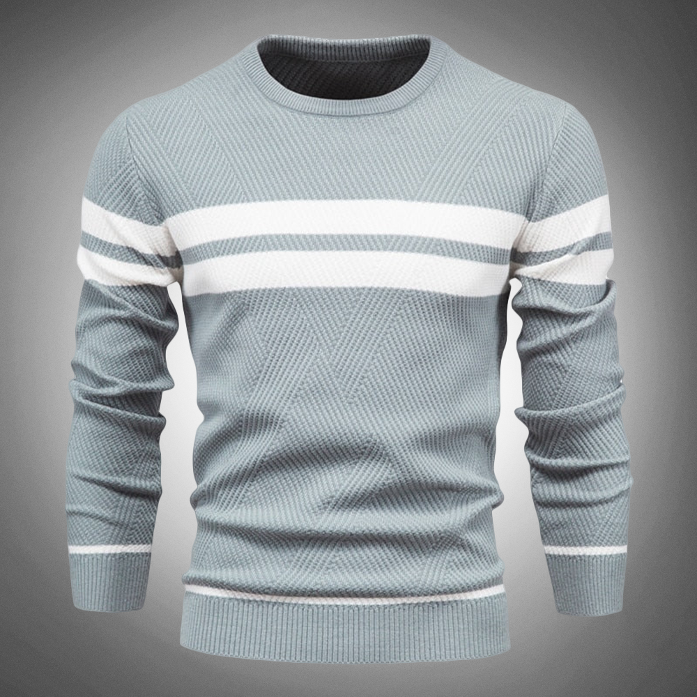 Men's Striped Crew Neck Sweater Knitted Textured Pattern - Fashinoza