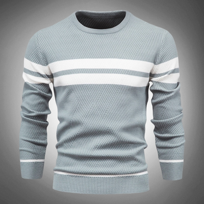 Men's Striped Crew Neck Sweater Knitted Textured Pattern - Fashinoza