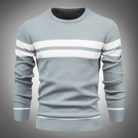 Men's Striped Crew Neck Sweater Knitted Textured Pattern - Fashinoza