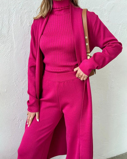 Women's Knit Three Piece Set Cardigan Pants