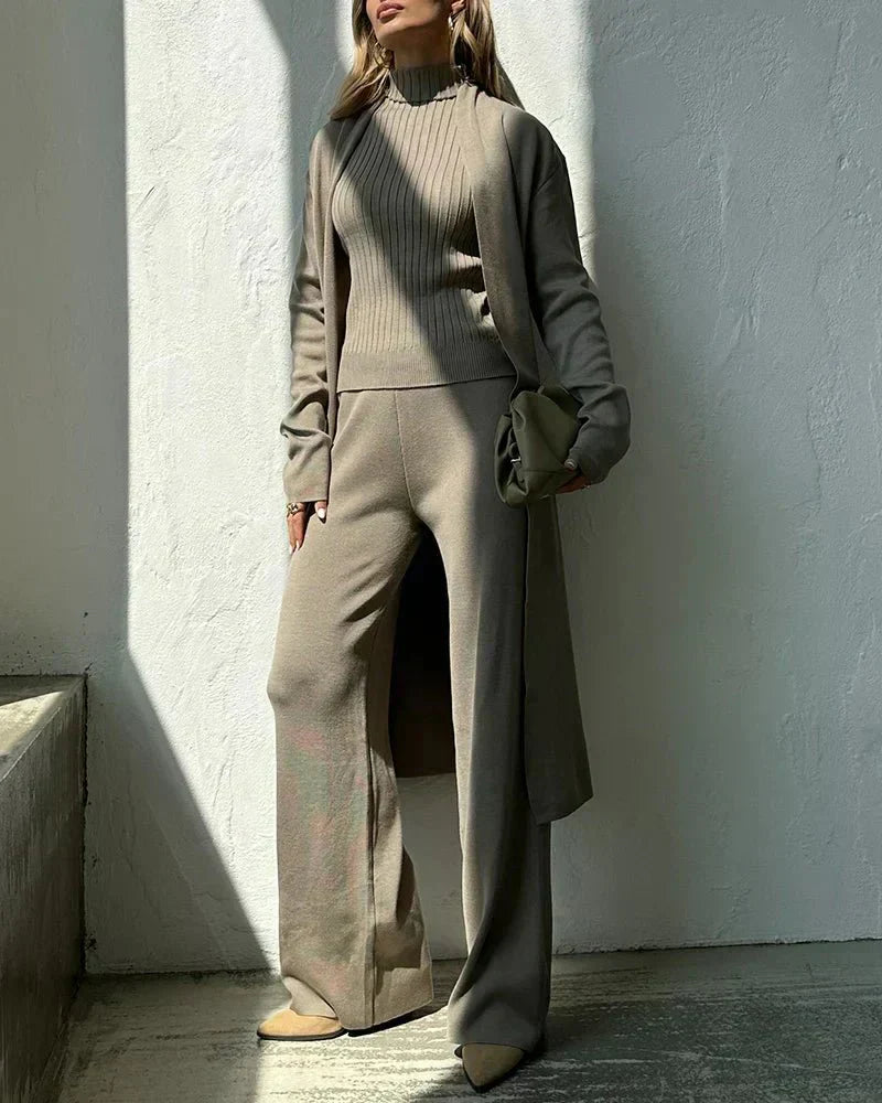 Women's Knit Three Piece Set Cardigan Pants