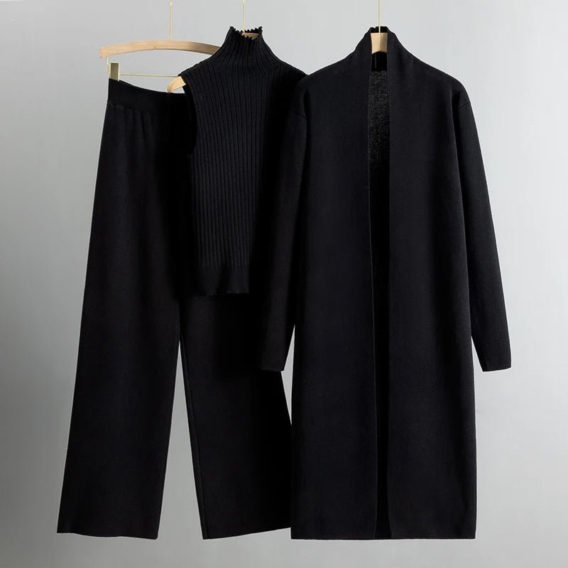 Women's Knit Three Piece Set Cardigan Pants