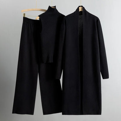 Women's Knit Three Piece Set Cardigan Pants