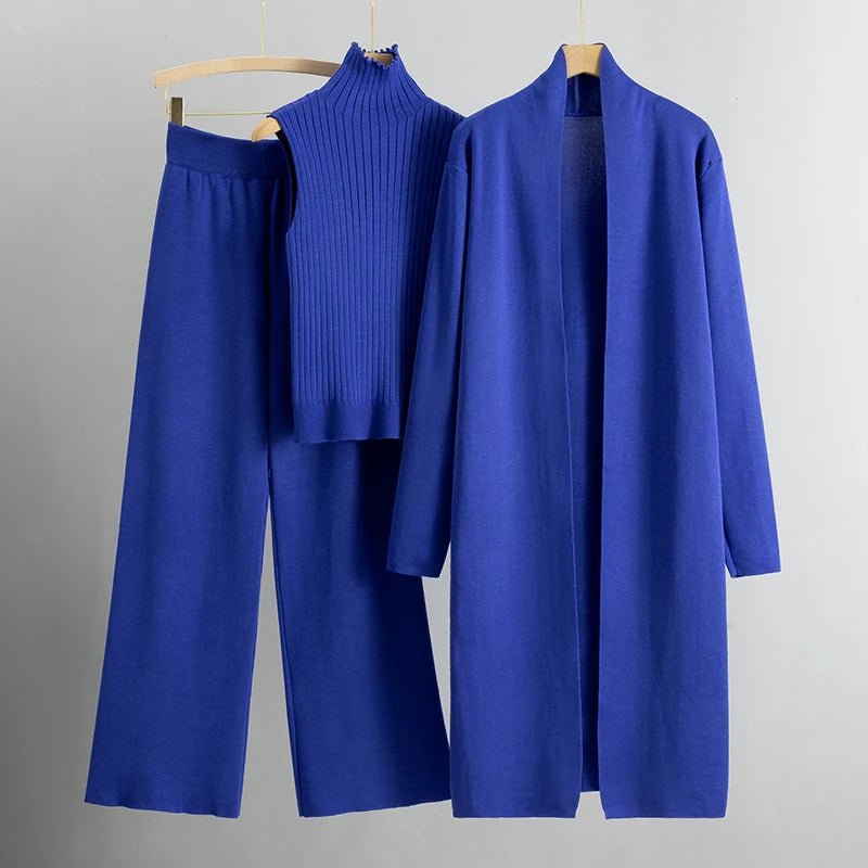 Women's Knit Three Piece Set Cardigan Pants