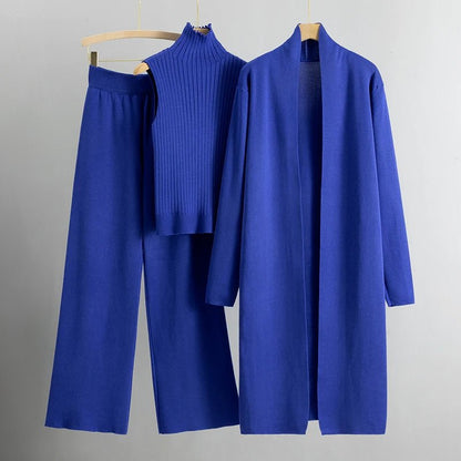 Women's Knit Three Piece Set Cardigan Pants