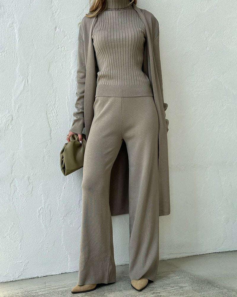 Women's Knit Three Piece Set Cardigan Pants