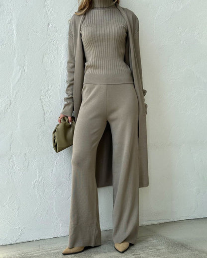 Women's Knit Three Piece Set Cardigan Pants
