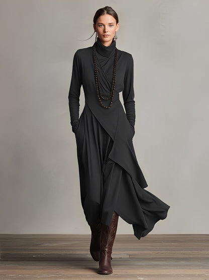 Wrap Turtleneck Midi Dress