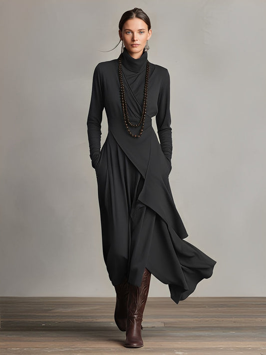 Wrap Turtleneck Midi Dress
